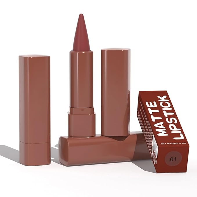 evpct 3Pcs Warm Brown Maroon Dark Wine Red Gradient Matte Lipstick Lip Liner Crayon Combo Pencil Set for Women Long Lasting, Cream Lip Liner and Lipstick Combo Makeup，Flawless Gradual Ombre Effect