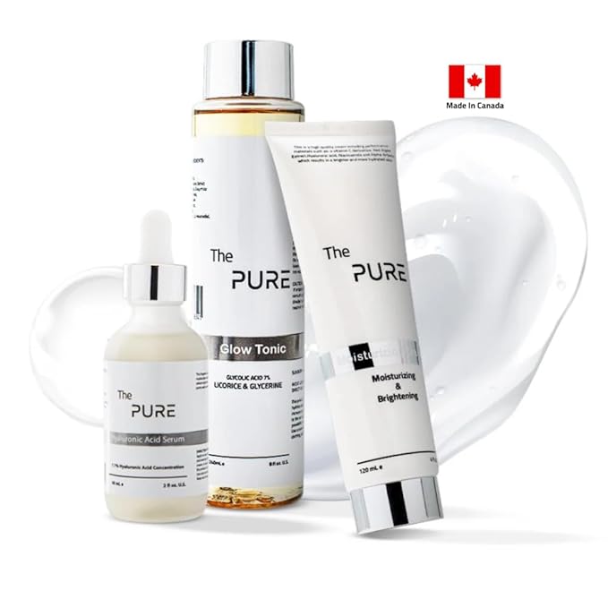 The Pure Skincare Set, Moisturizing Cream, Glow Tonic and Hyaluronic Acid Serum, Hydrating & Brightening Face Care Kit for Anti Aging, Wrinkles, Dark Spots & Radiant Skin