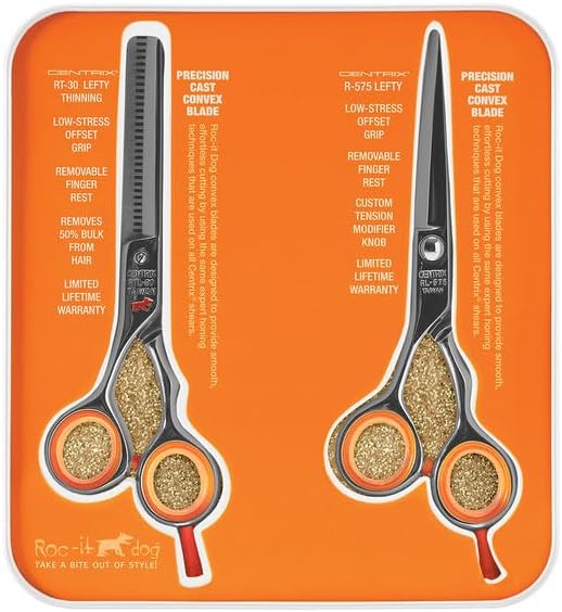 Cricket Centrix Roc-It Dog Professional Stylist 5.75” Hair Cutting Shears and RTL-30 Thinning Hair Cutting Scissors Duo Set, Salon Barber Supplies for Women and Men Haircut, Lefty