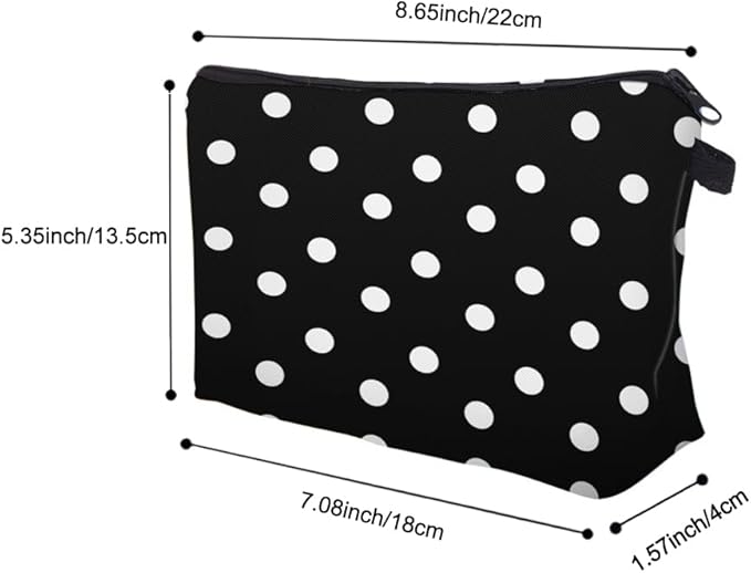 Small Makeup Bag Cosmetic Bag for Women, Pretty Design Organizer Case with Zipper Closure, Lightweight and Water-Resistant Make Up Bag - 8.65"x 5.35" x 7.08"（Polka Dot）