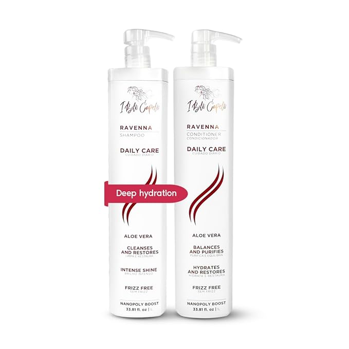 I Belli Capelli Ravenna Aloe Vera Shampoo & Conditioner Set – Sulfate & Paraben-Free, Deep Moisture, Breakage Reduction for Dry, Damaged & All Hair Types, 2×1L (33.8 fl oz each)