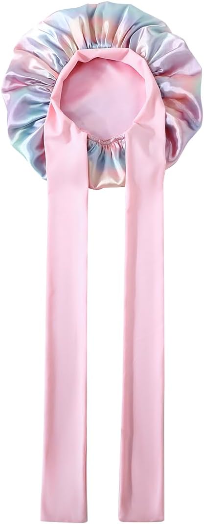 GDTOGRT Satin Silk Bonnet for Sleeping Women - Double Layer Sleep Hair Bonnets Caps for Curly Braid Hair with Tie Band