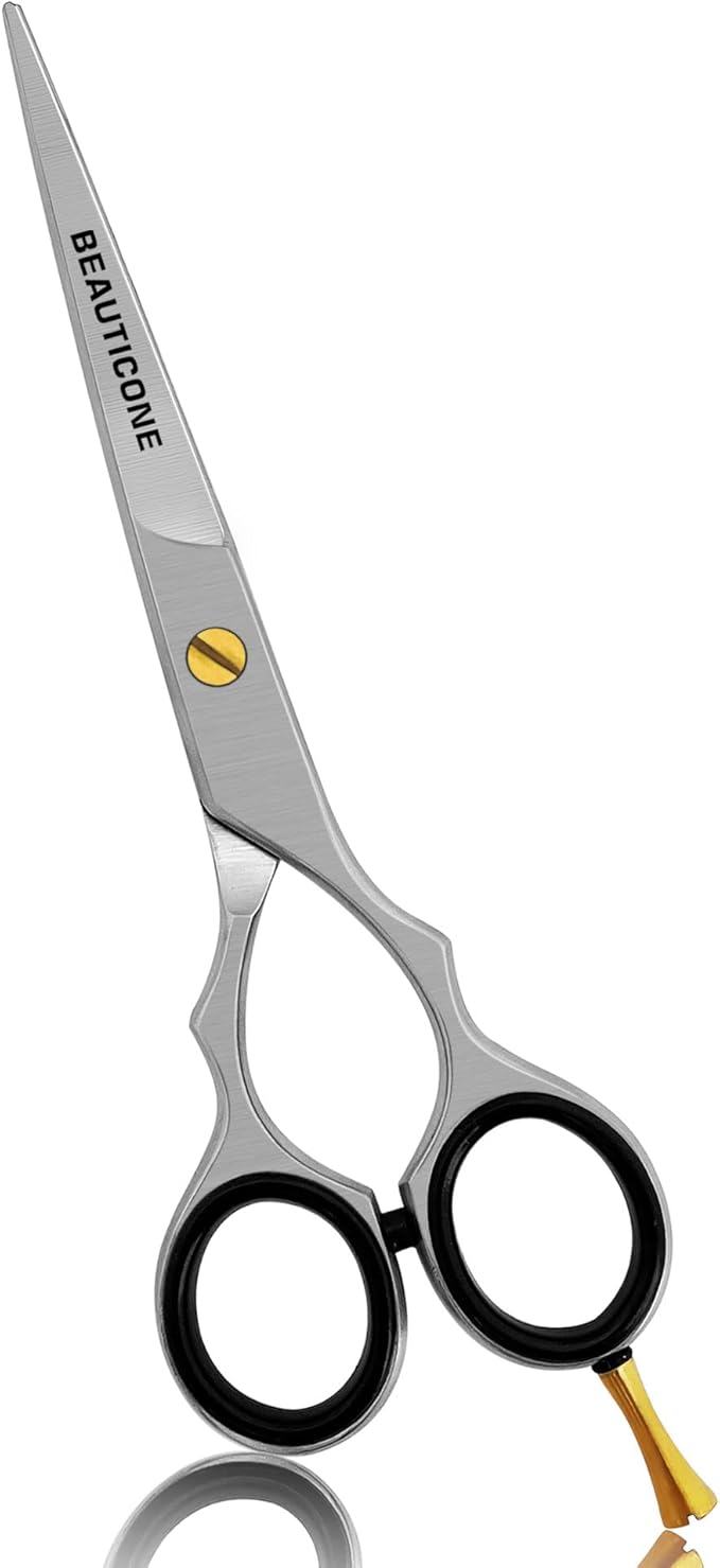 BEAUTICONE ® Hair Cutting Scissors - Professional Barber-Grade Salon Shears with Serrated & Razor Edge - Silver Premium & Extra Accs - Ultra Lightweight