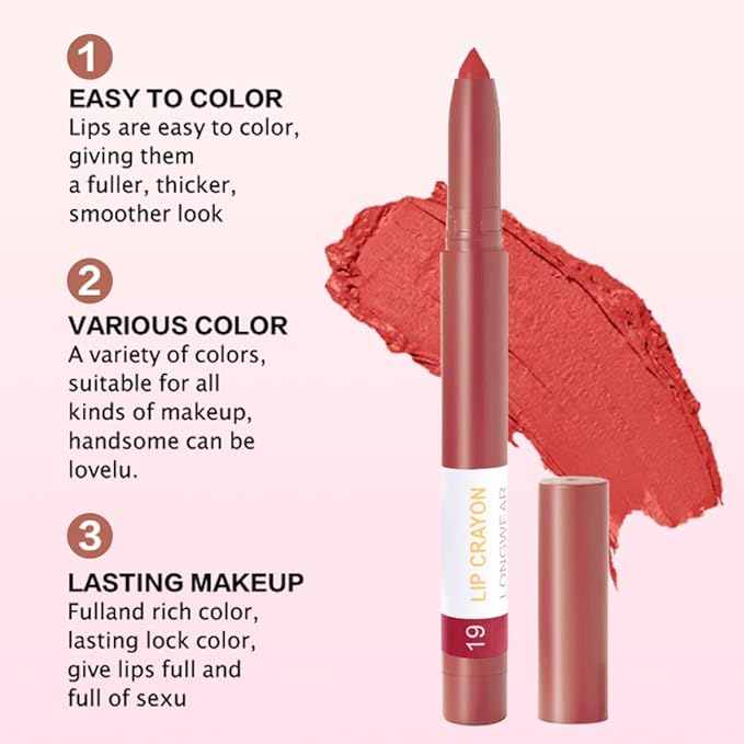 BINGBRUSH Lip Crayons Matte Longwear Lipstick Pack Set,Moisture Smooth Lipliner With Built-in Sharpener Ultimate Super Stay Ink Lip Crayon for Makeup-Waterproof Velvet Lipgloss Lip Stain(19Fire Brick)