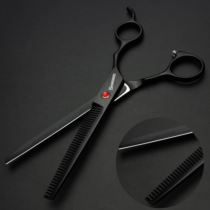 SHARONDS 6/7 Inch Professional 440C Hair Cutting Scissor Salon Hairdressing Thinning Shears Perfect for Barber and Home Use (7 in tooth)