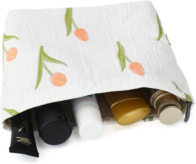 Floral Jacquard Makeup Bag - Large Capacity Cosmetic Pouch & Travel Toiletry Organizer with Zipper, Perfect for Daily Use, Gifts, and On-the-Go Essentials, Purses for Women Clearance