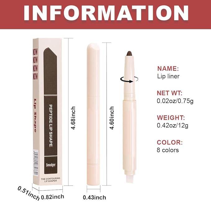 Plump Matte Crayon Lip Liner Pencil, Dark Brown Lipstick Lip Liners for Women, 24 Hour Long-Lasting Lip Gloss Makeup, With Silicone Smudger for Define Contours & Sculpting Lip, 08