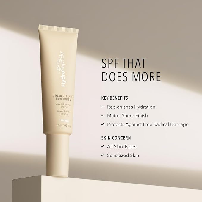 HydroPeptide Solar Defense Face Sunscreen, SPF 50 Broad Spectrum, Non-Tinted, Moisturizer & Antioxidant Rich, 1.7 Ounce