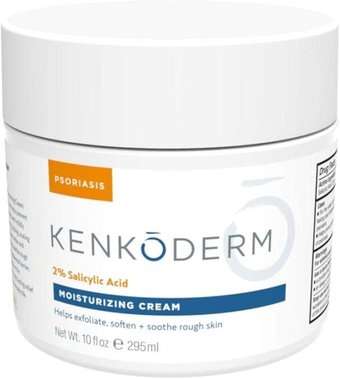 Kenkoderm Psoriasis Cream - Natural Moisturizing Face & Body Lotion with 2 Percent Salicylic Acid - Renewing Topical Formula for Dry & Sensitive Skin, Fragrance & Color Free, 10 oz., 1 Jar