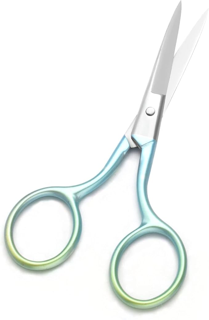 Multicolor Professional Grooming Scissors for Personal Care Facial Hair Removal and Ear Nose Eyebrow Trimming Stainless Steel Fine Straight Tip Scissors 3.9 Inch (Green+Pink)