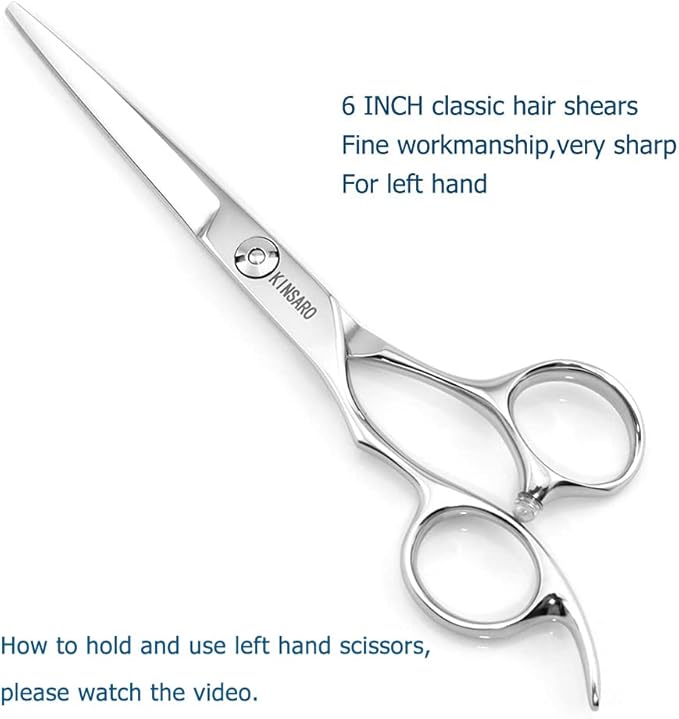 Hair Shears left hand 6 Inch Hair Scissors Left Hand Hair Cutting Scissors Lefty Barber Shears Left Handed KINSARO for Hairdresser Barbershop or Home Use