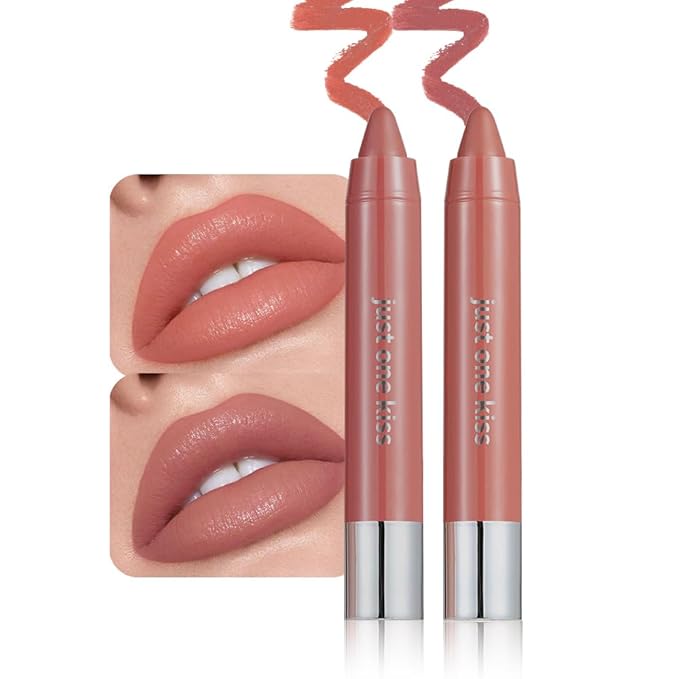 2Pcs Orange & Maroon Hydrating Cream Lipsticks Lip Crayon for Women, Moisturing Lipstick Longwear Lip Liner Crayon Set for Ombre Shades, Matte Creamy Lips Stick Natural Nourishing Lips Balm Set, C