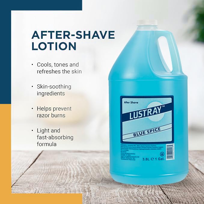 Clubman Lustray Blue Spice After Shave Lotion – Refreshing & Cooling Aftershave for Men, Soothing Barber Formula, 1 Gallon, 3.8L
