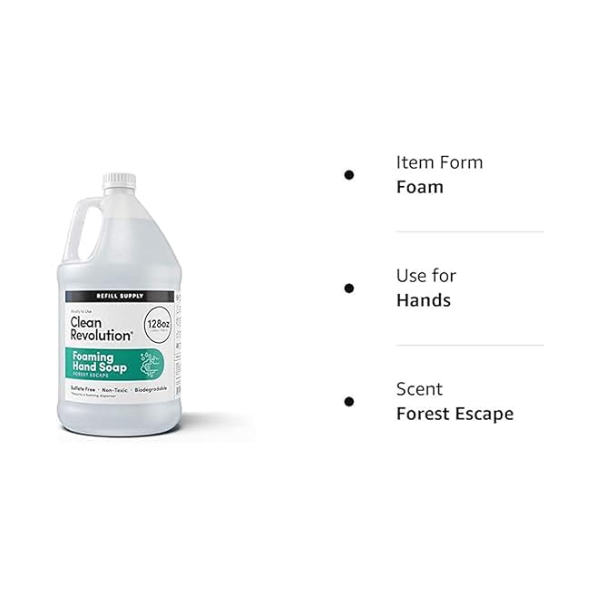 Clean Revolution Foaming Hand Soap Refill Supply Container, Ready to Use Formula, Forest Escape Fragrance, Gluten Free, 128 Fl. Oz