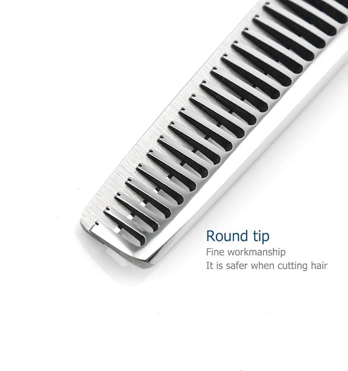 5.5" Hair Thinning Scissors Barber Scissors Professional Sharp Hairdresser Hair Thinning Shears 28 Teeth 440C Silvery Convex Edge Blade Blind Hole KINSARO for Hairdresser Barber or Home Use