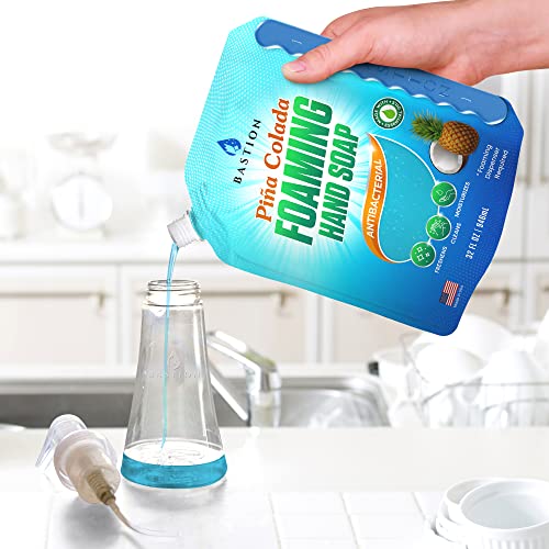 Bastion Foaming Hand Soap Refills: 32oz Pouch Pina Colada Scented Antibacterial Instant-Foam Bulk Hand Wash
