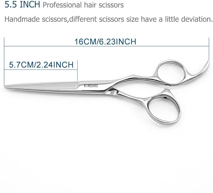 5.5" Professional Hair Scissors Barber Haircut Cutting Scissors Hairdresser 440C Hair Shears Blind Hole Convex Edge KINSARO for Hairdresser Barber or Home Use