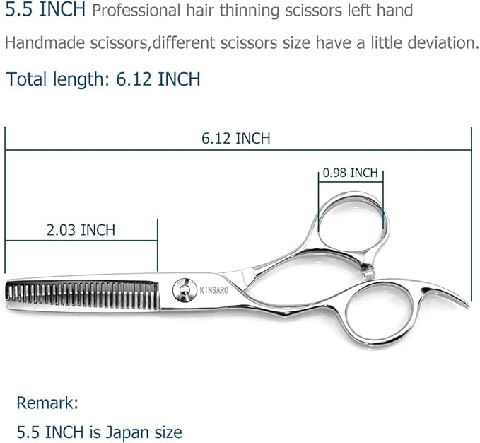 Hair Thinning Scissors left hand 5.5 Inch Barber Scissors Left hand Hair Thinning Shears Barber Shears KINSARO for Hairdresser Barbershop or Home Use