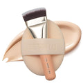 THE TOOL LAB All Day Cover Duo - Premium Base Makeup Set for Liquid Cream Powder Foundation, Buffing Blending Face Brush, Sponge, Portable Case - 1.1" Flat Top Brush