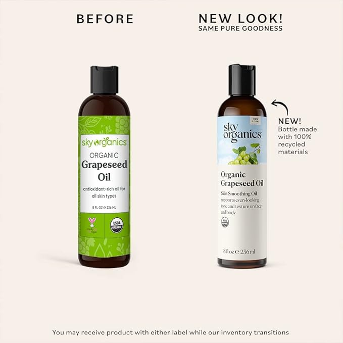 Sky Organics Organic Grapeseed Oil, Skin Smoothing Oil to Support Healthy and Even-Looking Skin Tone and Texture on Face and Body, for All Skin Types, 100% Pure & Cold-Pressed, 8 fl. Oz