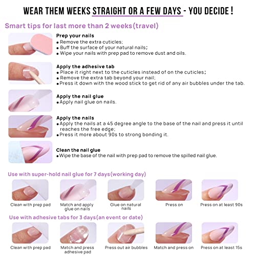 BTArtbox Press On Nails - White French Tip Press on Nails Square, Glue On Nails for Wedding Gift, Supremely Fit & Natural Stick On Nails in 15 Sizes - 30 Fake Nails Kit, Classic French