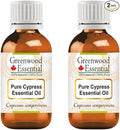 Greenwood Essential Pure Cypress Essential Oil (Cupressus sempervirens) Steam Distilled (Pack of Two) 10ml X 2 (0.66 oz)