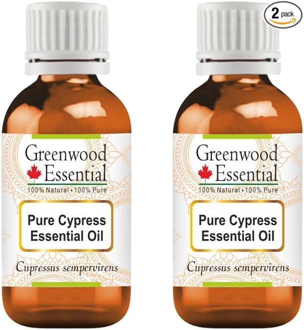 Greenwood Essential Pure Cypress Essential Oil (Cupressus sempervirens) Steam Distilled (Pack of Two) 10ml X 2 (0.66 oz)