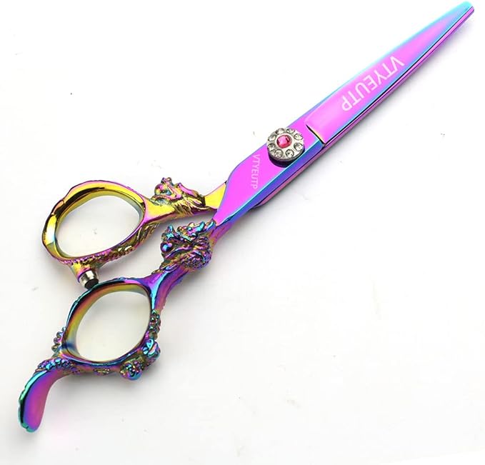 Professional 6.0 Inch Rainbow color Dragon Handle 440C Salon Hair Cutting Shear Thinning scissors, Perfect for Barber Stylist and Home Use(Cutting scissors)