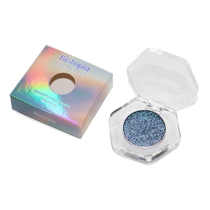 Chameleon Eyeshadow Collection, 14 Shades, Glitter Pressed Powder, Iridescent Shimmer Colors. (Blue Aurora)