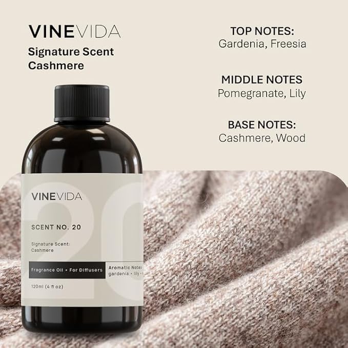 VINEVIDA [4 oz] Cashmere Hotel Fragrance Diffuser Oil - Cold Air Diffuser Refill for Home Scent Collection