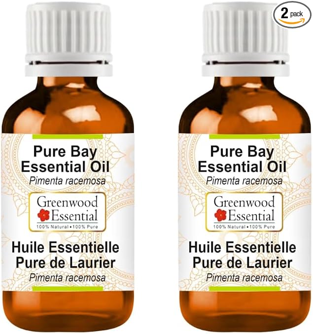 Greenwood Essential Pure Bay Essential Oil (Pimenta racemosa) Steam Distilled (Pack of Two) 30ml X 2 (2 oz)