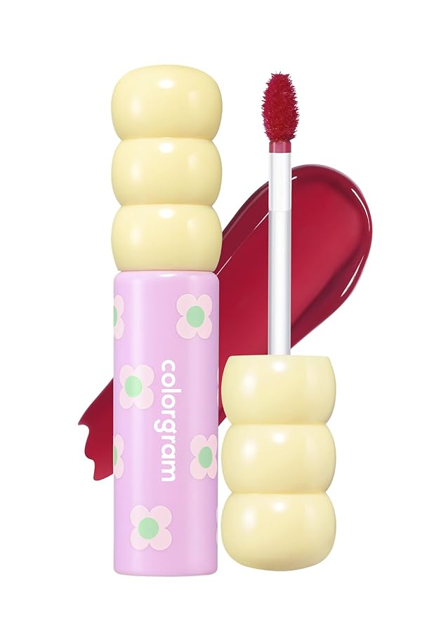COLORGRAM Fruity Glass Tint 08 Lovely Raspberry | Korean Long Lasting & Waterproof Lip Stain | Glossy Dewy Lip Gloss, Highly Pigmented Raspberry Red Shade with Glowing effect 0.11 Oz.