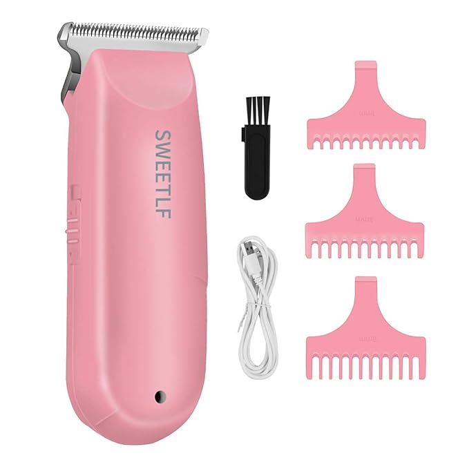 SweetLF Hair Clippers, Silent Cordless Hair Trimmer, Mini Hair Cutting Kit with 3 Guide Combs, USB Rechargeable, Portable, Pink