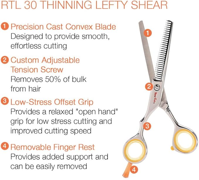 Cricket Centrix Roc-It Dog Professional Stylist 5.75” Hair Cutting Shears and RTL-30 Thinning Hair Cutting Scissors Duo Set, Salon Barber Supplies for Women and Men Haircut, Lefty