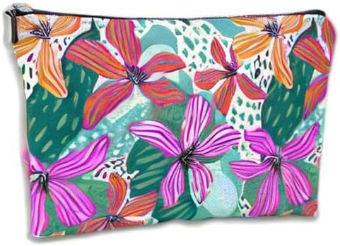 Makeup Bag Abstact Tropical Flowers Cosmetic Bag Mini Portable Travel Toiletry Bag Organizer Makeup Brushes Aesthetic Accessories Waterproof Storage Bag for Women