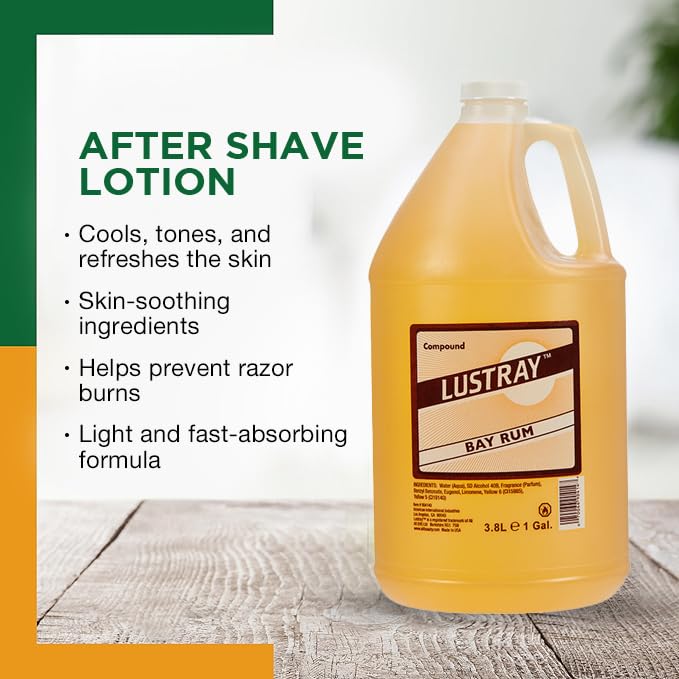 Clubman Lustray Bay Rum After Shave - Classic Masculine Scent Aftershave for Men, Barbershop & Home Use Splash, 1 Gallon