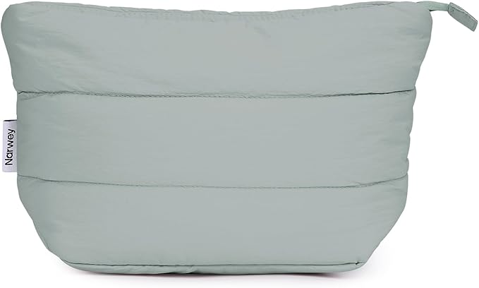 Narwey Small Makeup Bag for Travel Women Girl, Puffer Cosmetic Bag Makeup Pouch for Purse with Zipper, Cute Puffy Make Up Organizer Bags, Travel Toiletry Bag Toiletries (Sage Green)