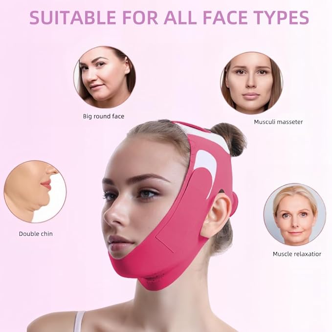 Graphene V-Line Mask Chin Up Mask V Shaped Face Mask Chin strap for sleeping,Jawline Shaper,red,Small