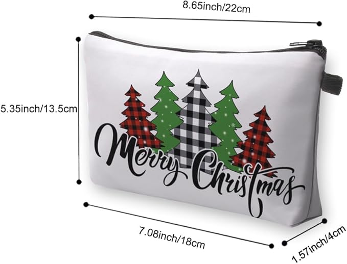 Small Makeup Bag Cosmetic Bag for Women, Pretty Design Organizer Case with Zipper Closure, Lightweight and Water-Resistant Make Up Bag - 8.65"x 5.35" x 7.08"（Merry Christmas）