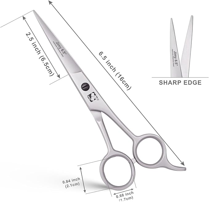 Jimy 6.5" Hair Scissors Professional – Ultra Sharp Razor Edge Stainless-Steel Scissors to Cut Hair – Ergonomic Design Salon Quality Hair Shears for Men, Women & Barbers