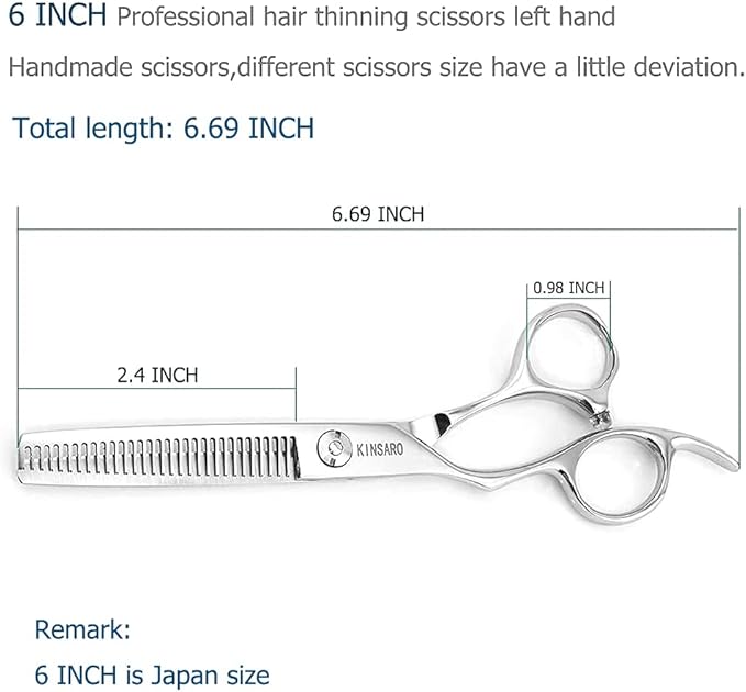 Hair Scissors left hand Thinning Scissors 6 Inch Barber Left hand Hair Thinning Shears Lefty Barber Shears KINSARO for Hairdresser Barbershop or Home Use