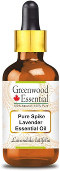 Greenwood Essential Spike Lavender Essential Oil (Lavandula latifolia) with Glass Dropper | Pure | Non-Sticky | Non-Greasy | Lightweight | Men & Women | All Skin Types | Steam Distilled 30ml (1 oz)