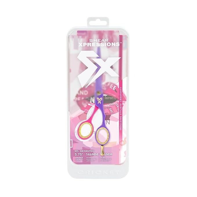 Cricket Shear Xpressions Charmed Life 5.75” Professional Stylist Hair Cutting Scissors, Japanese Stainless Steel Shears, Ms. Behaving (Hot Pink & Electric Purple)