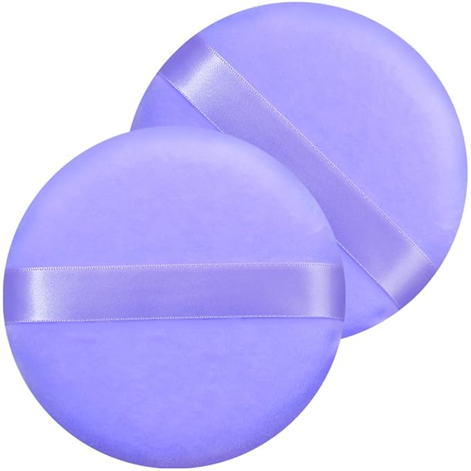 2 PCS large Powder puff, 5 inch cotton super soft Powder puff, washable, loose powder puff, baby powder, body puff round (Purple)