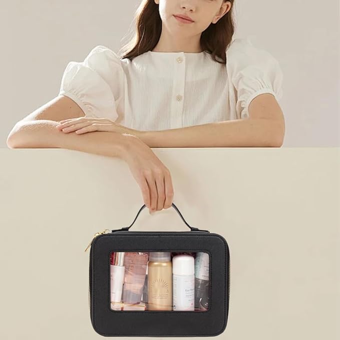 Clear Makeup Bag, Travel Cosmetic Organizer Case Waterproof Skincare Toiletry Bag with Zipper Portable Make Up Pouch Compact Car Organizer Bag for Essentials