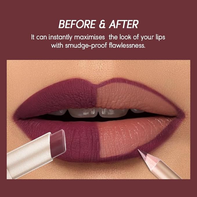 USHAS 2 in 1 Waterproof Lipstick and Lip Liner Combo Set - Long Lasting Matte Lipstick Pen with Liner Set Makeup Kit (G6, Pack of 1)