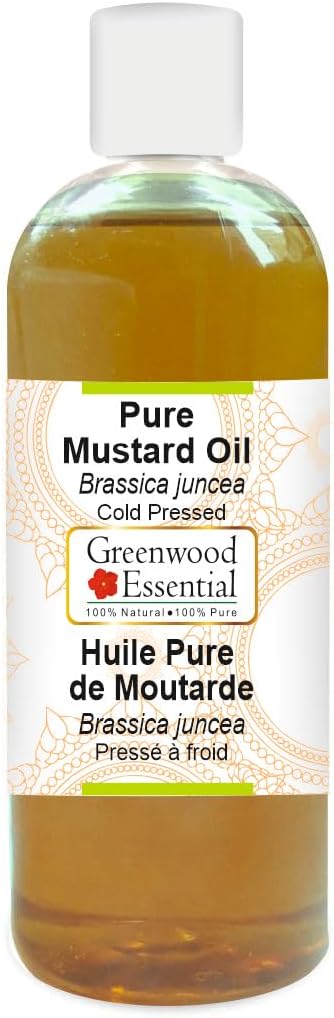 Greenwood Essential Mustard Oil (Brassica juncea) | Cold Pressed | Natural | Undiluted | For Diluting Essential Oils | For Skin & Massage | Men & Women | 200ml (6.76 oz)
