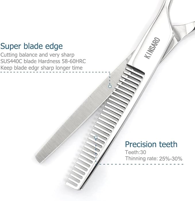 Professional 6 Inch Hair Thinning Shears Barber Scissors Sharp Hair Thinning Scissors 30 Teeth Barber Hair Clippers 440C Shears KINSARO for Hairdresser Barbershop or Home Use