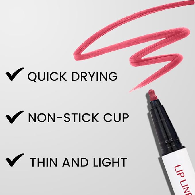 Kaely 2Pcs Rose Pink Longwear Liquid Lip Liner Waterproof, 24 Hour Long Lasting Lip Liner Stain Marker Pen, 2-in-1 Matte Semi Permanent Lipliner & Lipstick, Vegan & Cruelty-Free, 02+04