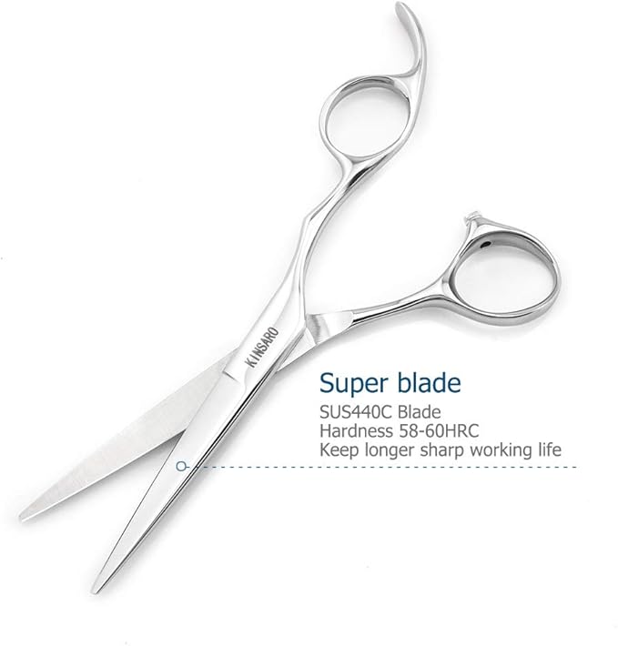 5.5" Professional Hair Scissors Barber Haircut Cutting Scissors Hairdresser 440C Hair Shears Blind Hole Convex Edge KINSARO for Hairdresser Barber or Home Use